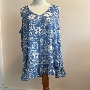 Sleeveless blue and white blouse by Ninety clothing co.